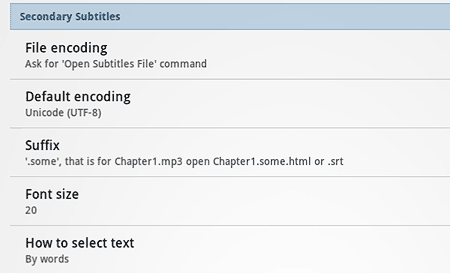 Secondary subtitles settings